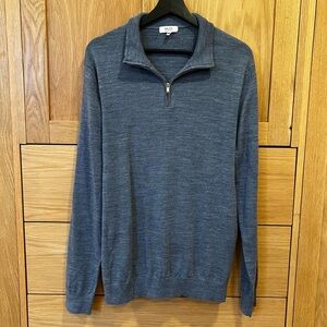Reiss Men’s Quarter Zip Merino Wool Sweater Blue Size XL Preppy Spring Classic